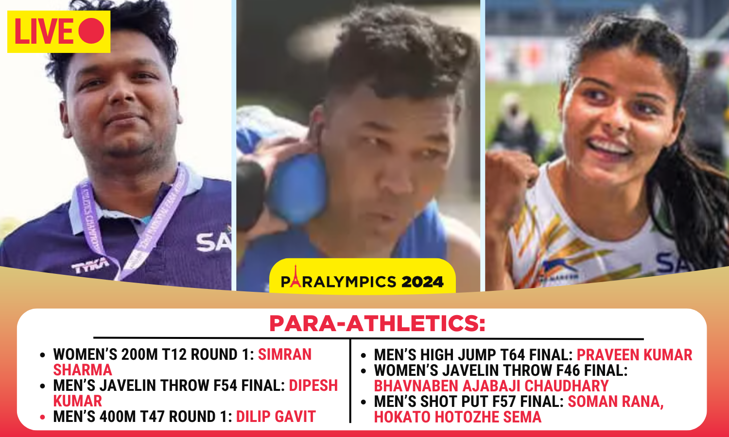 Paralympics 2024 Para-Athletics LIVE: Simran Sharma, Dipesh Kumar and Soman Rana in track and field action