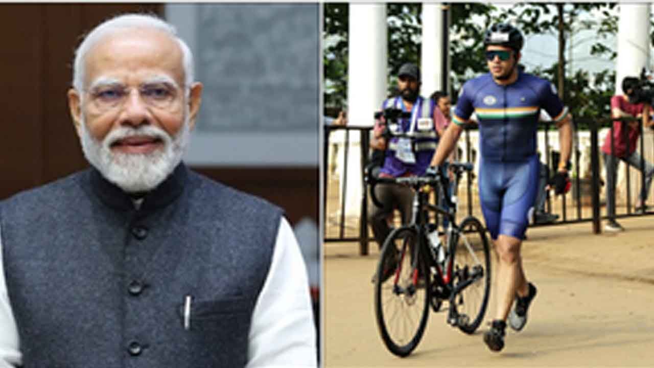 PM Modi on Tejasvi Surya completing Ironman 70.3 event